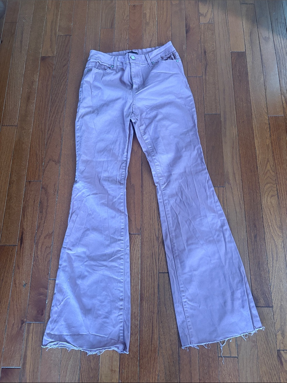 Sincerly Jules Light Pink Boot-Cut Pants with Frayed Hem